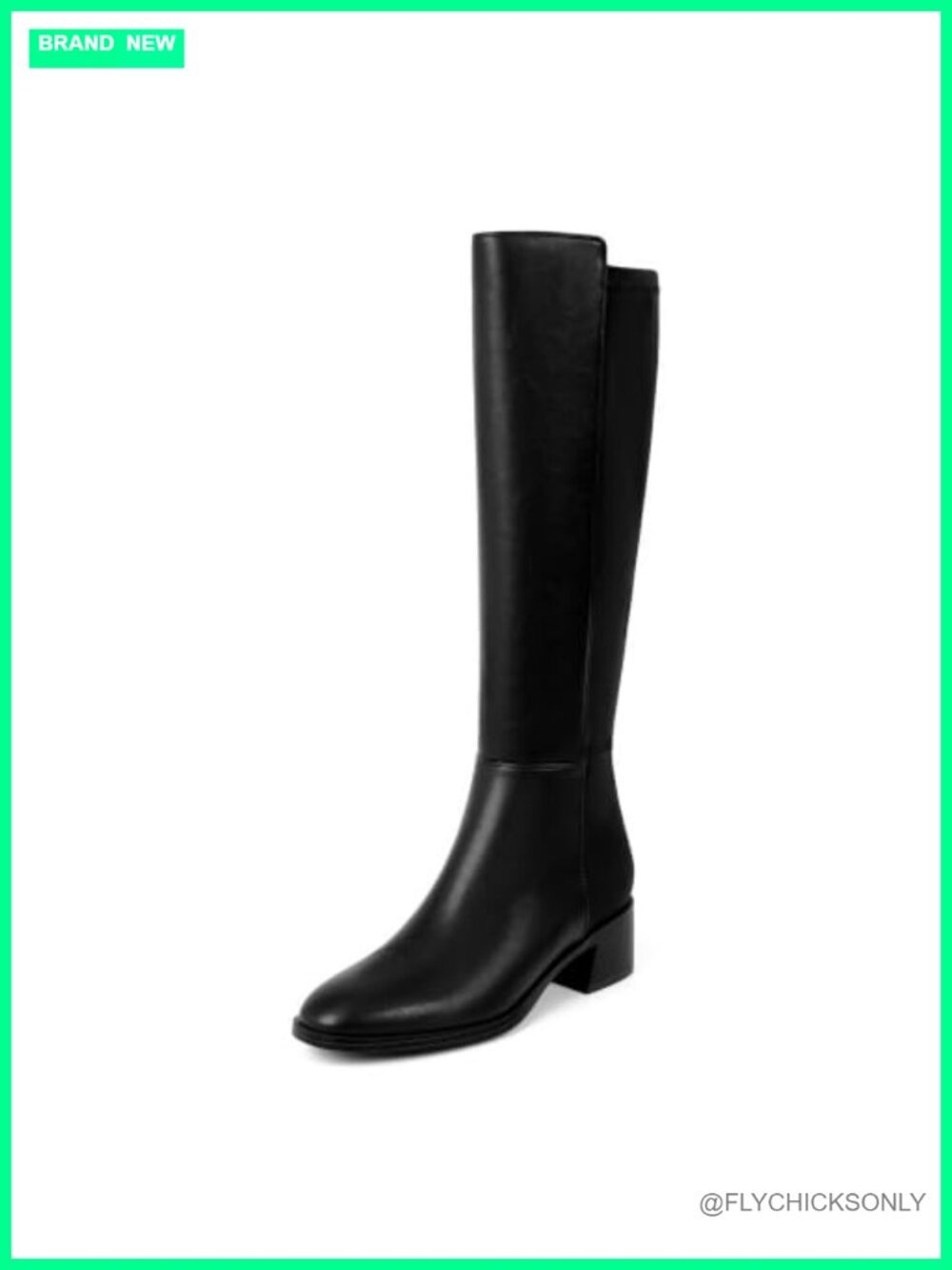 Women's Knee High Boots Stretchy Faux Leather Low Block Heel Tall